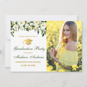 Vert Floral Gold Photo Invitation de la fête de gr