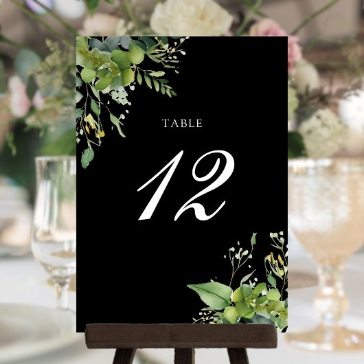 Vert Floral Noir Et Blanc Numéro De Table