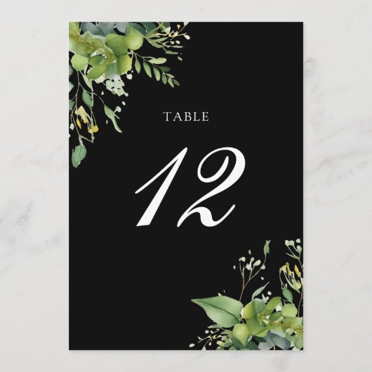 Vert Floral Noir Et Blanc Numéro De Table (Dos)