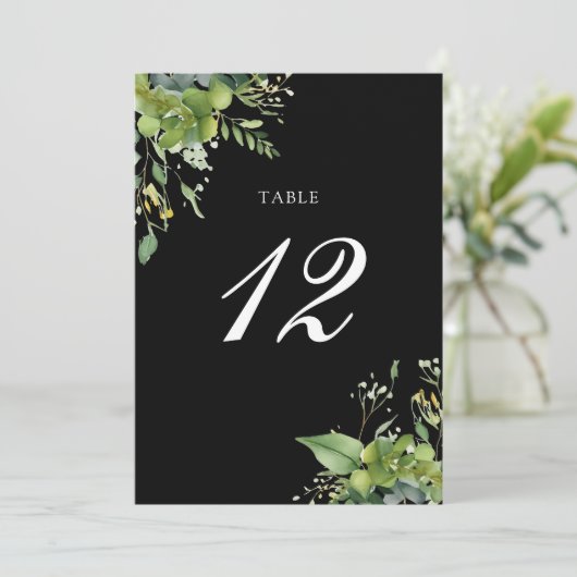 Vert Floral Noir Et Blanc Numéro De Table (Debout devant)