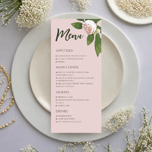 Vert Floral Simple Elégant Menu Mariage