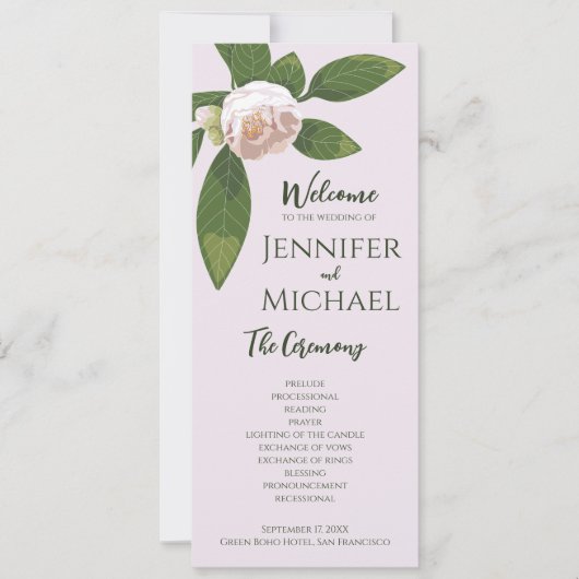 Vert Floral Simple Élégant programme de mariage (Devant)