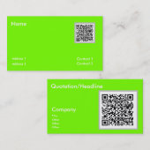 vert fluorescent - Carte de visite de code QR (Devant / Derrière)
