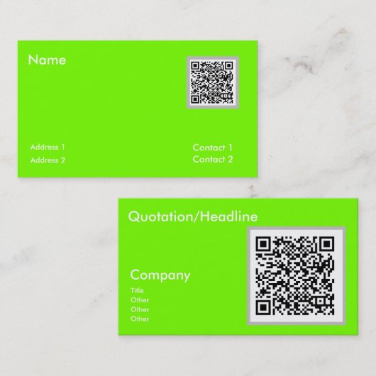 vert fluorescent - Carte de visite de code QR (Devant / Derrière)