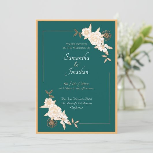 Vert foncé avec Roses de crème Faire-part de maria (Debout devant)