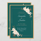 Vert foncé avec Roses de crème Faire-part de maria (Devant / Derrière)