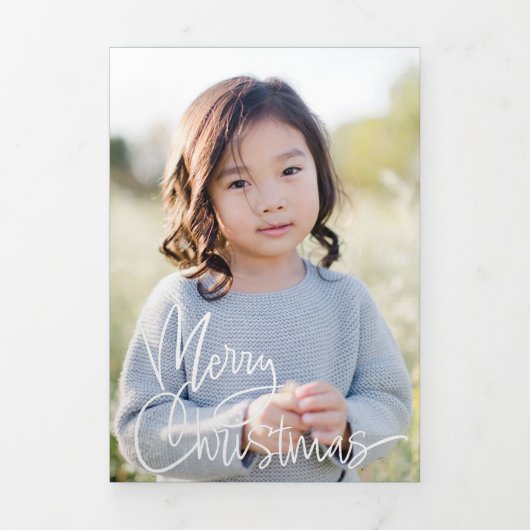 Vert foncé + Script Photo de vacances Tri-Fold Car (Page de couverture)