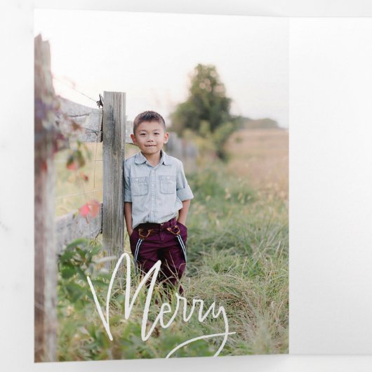 Vert foncé + Script Photo de vacances Tri-Fold Car (Intérieur en premier)