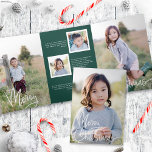 Vert foncé   Script Photo de vacances Tri-Fold Car<br><div class="desc">Ce magnifique design tri-plié comprend la photographie à fond et le script de calligraphie blanche "Joyeux Noël". Le message d'accueil sur la couverture dit simplement "Joyeux Noël" et continue à l'intérieur. Lorsque vous ouvrez le premier panneau, vous voyez une seule photo verticale à fond plein avec votre texte de vacances...</div>