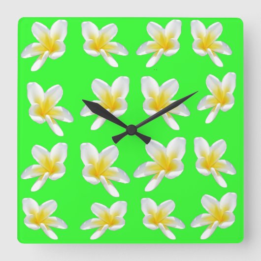 Vert Frangipani Délice, Grande horloge murale Carr (Recto)