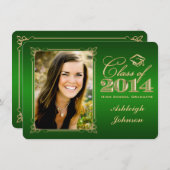 Vert, Gold Class of 2014 Photo Grad Invitation 2 (Devant / Derrière)