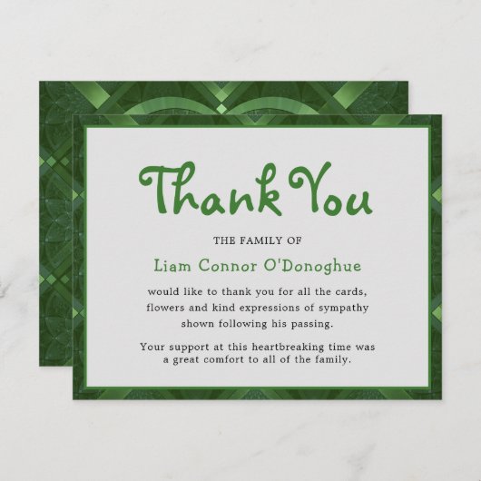 Vert irlandais simple | Merci funéraire (Devant / Derrière)