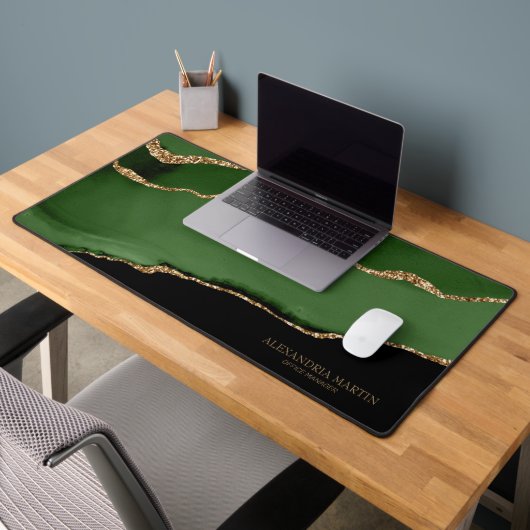 Vert Marbre noir Agate Or Nom Titre (Bureau 2)