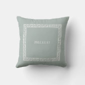 Vert menthe Clé grecque | Coussin décoratif monogr (Verso)