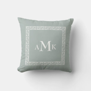 Vert menthe Clé grecque Coussin décoratif monogr