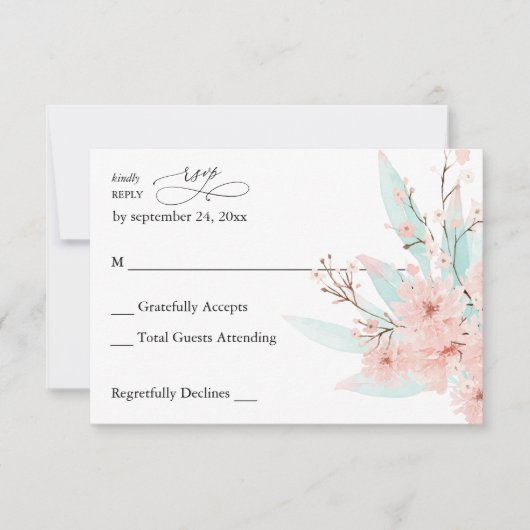 Vert menthe et floral rose sans RSVP de repas 2 (Devant)