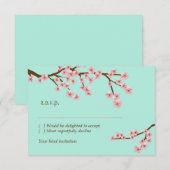 Vert menthe et rose Fleur de cerisier Moderne RSVP (Devant / Derrière)