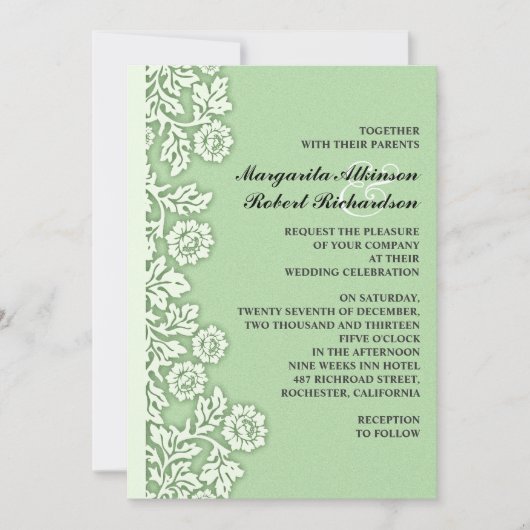 vert menthe fleurit jolies invitations de mariage (Devant)