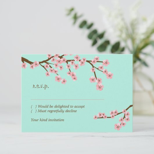 Vert menthe & Fleurs de cerisier rose moderne RSVP (Debout devant)