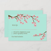 Vert menthe & Fleurs de cerisier rose moderne RSVP (Devant / Derrière)
