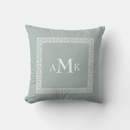 Vert menthe grec clé | Coussin décoratif monogramm (Recto)