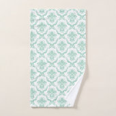 Vert menthe sur damas floraux blancs motif (Serviette à main)