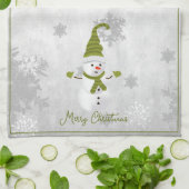 Vert mignon Snowman Serviette de cuisine de vacanc (Plié)
