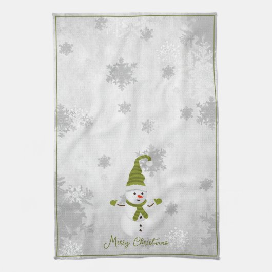 Vert mignon Snowman Serviette de cuisine de vacanc (Vertical)