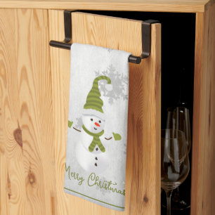 Vert mignon Snowman Serviette de cuisine de vacanc