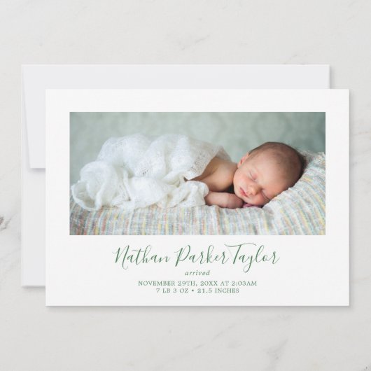 Vert minimal plus le Faire-part de naissance plus  (Dos)