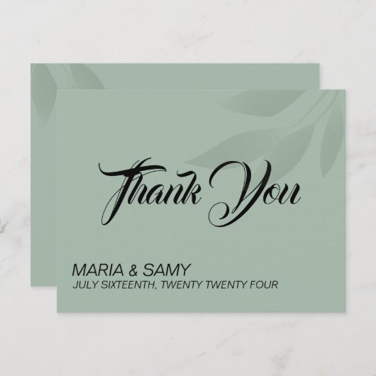 Vert minimaliste Merci bohème mariage (Devant / Derrière)