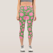 Vert moderne avec Fleurs roses Capri Leggings (Recto)