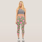 Vert moderne avec Fleurs roses Capri Leggings (Recto)