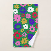 Vert Motif de fleurs scandinaves de couleur vive (Serviette à main)