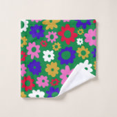 Vert Motif de fleurs scandinaves de couleur vive (Gant de toilette)
