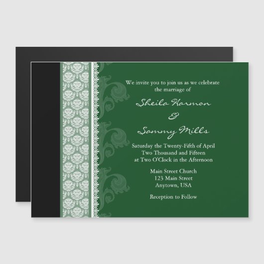 Vert noir moderne Faire-part de mariage magnétique (Devant / Derrière)