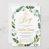 Vert Oh Boy Baby shower Invitation Or (Devant)