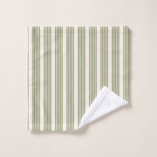 Vert olive et beige cinq rayures motif (Gant de toilette)