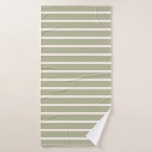 Vert olive et beige cinq rayures motif (Serviette de bain)