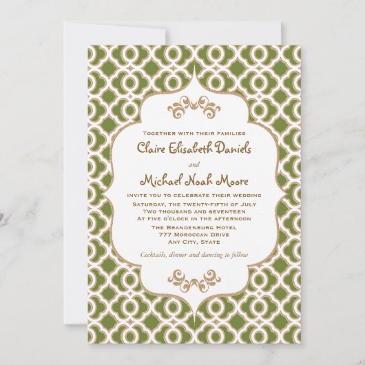 Vert olive et invitations marocaines de mariage (Devant)