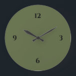 Vert olive et minimaliste noir Grande horloge<br><div class="desc">L'horloge artistique moderne présente un design minimaliste dans une palette de couleurs vert olive et noir. Un design simple avec des chiffres noirs sur un arrière - plan vert de l'armée d'olivier. Un ajout branché à votre cuisine, salon ou mur de bureau, un cadeau de bureau moderne réfléchi ou un...</div>