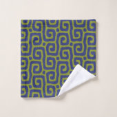 Vert olive et motif abstrait bleu (Gant de toilette)