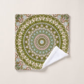 Vert olive et motif mandala pastel (Gant de toilette)