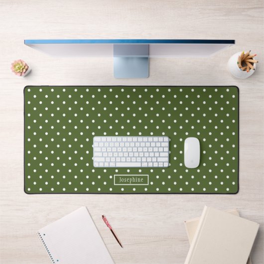 Vert olive et pois blancs avec nom (Bureau 1)