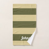 Vert olive et rayures beige (Serviette à main)