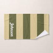Vert olive et rayures beige (Serviette à main)