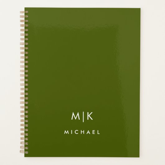 Vert olive | Monogramme Moderne (Devant)