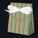 Vert olive, Turquoise, Orange rayé<br><div class="desc">Ballotin rayé vert olive,  turquoise et orange avec cravate ruban. Parfait pour tous les thèmes de décoration cadeau; simple/minimaliste à maximaliste en fonction des agréments supplémentaires.</div>