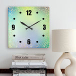 Vert ombre couleur or confetti points chic<br><div class="desc">Des chiffres audacieux, noirs et faciles à lire, des points de confettis au champagne fantaisie doré superposent un arrière - plan à l'ombre chic, pastel bleu turquoise, vert et violet. Aménagez votre chambre préférée avec cette horloge murale design, moderne, simple et chic. Vous avez le choix entre un visage rond...</div>