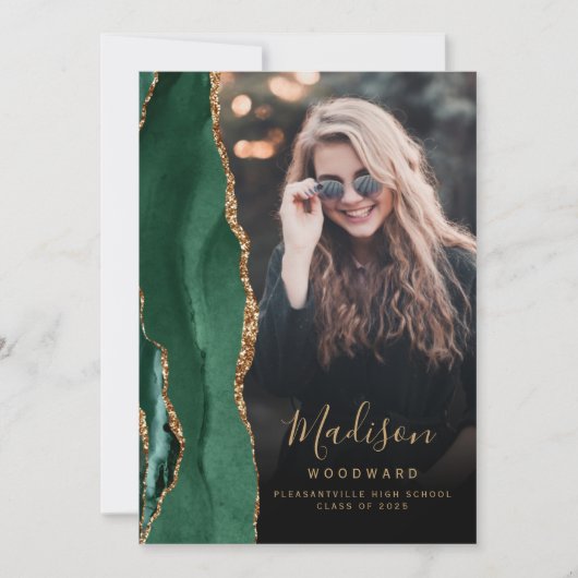 Vert Or Agate Dark Photo Grad Faire-part (Devant)